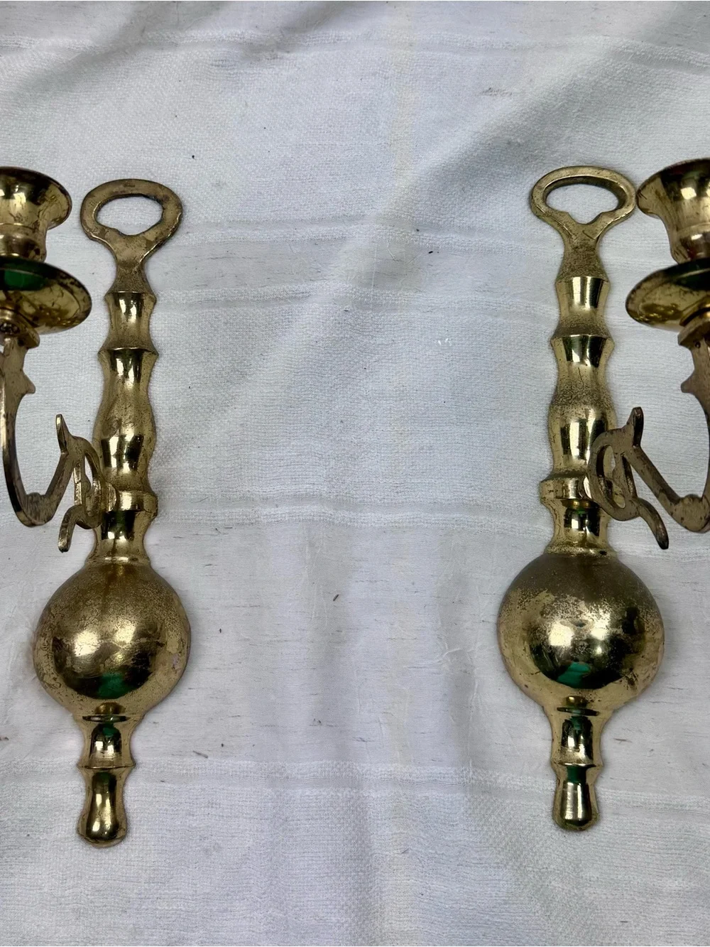 VTG Kirkland Lacquered Brass Wall Sconce Candle Stick Holders Colonial Revival 2